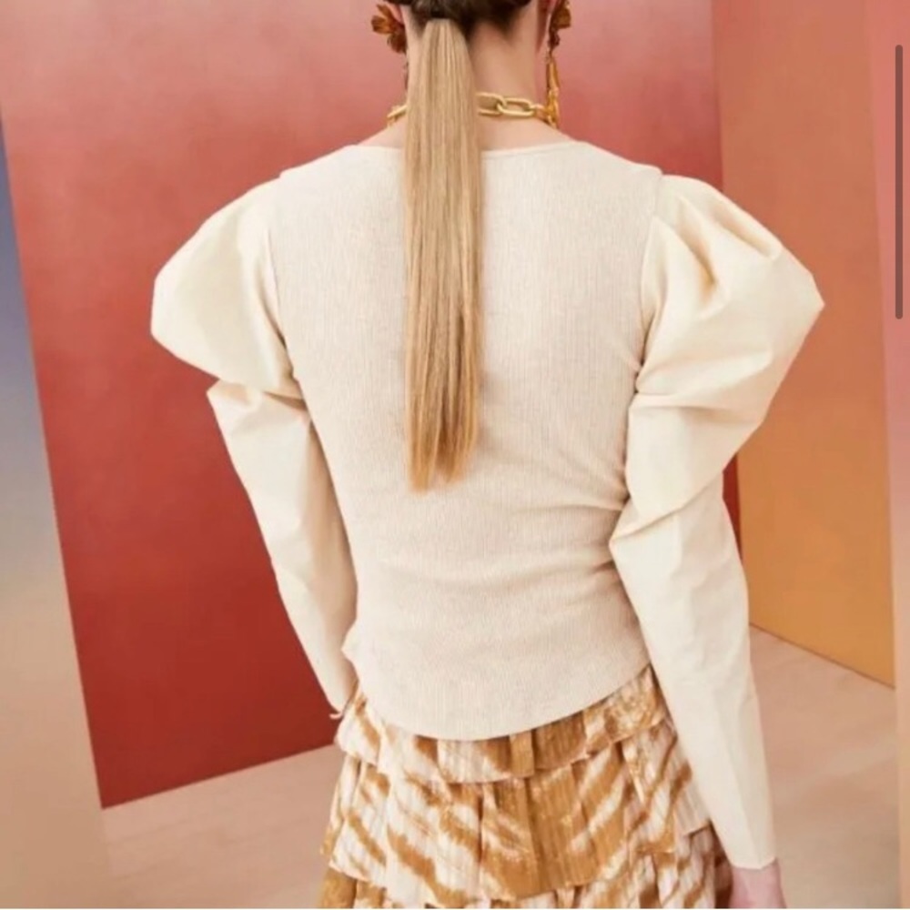 Ulla Johnson Joanne Ribbed Jersey Poplin Top - Picture 3 of 4